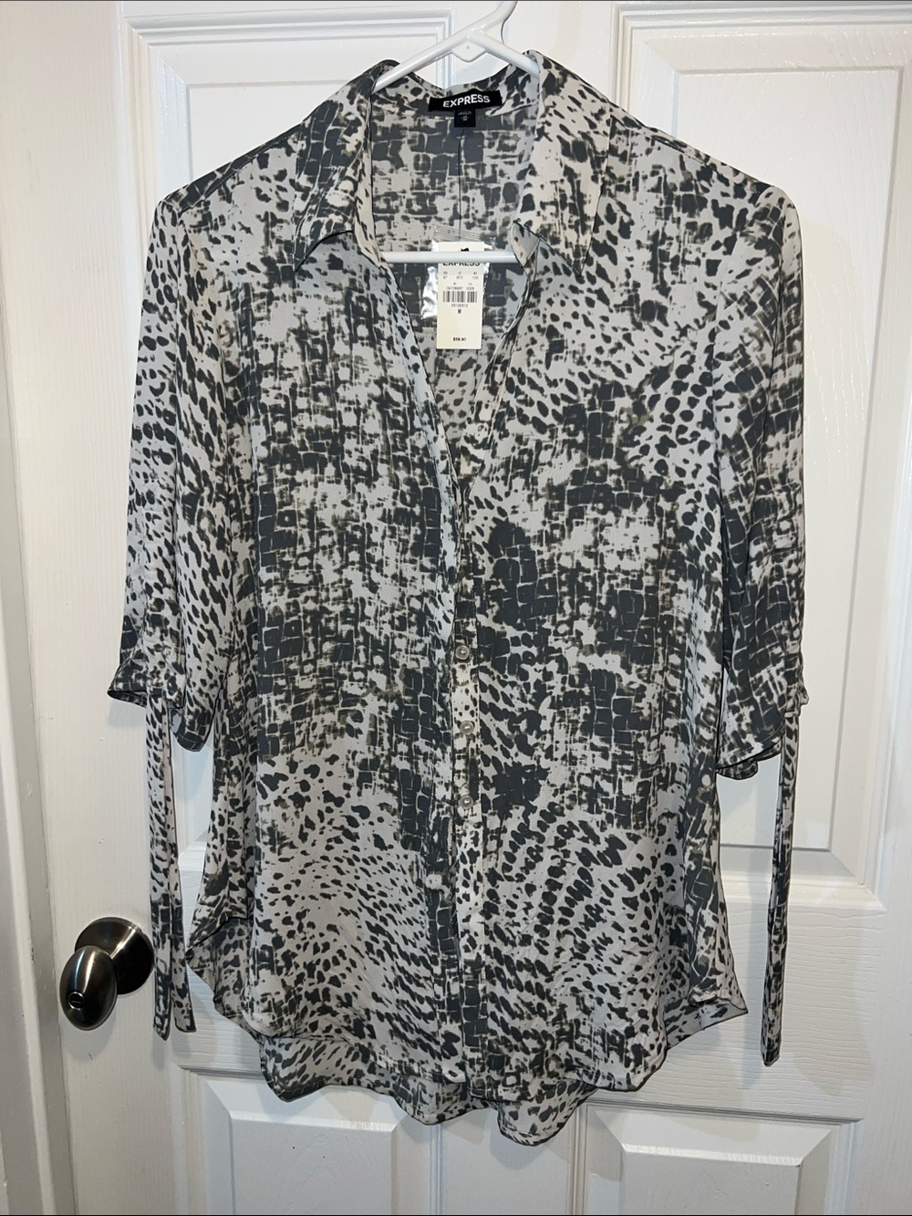 Express grey and White Abstract Print Button-Down Shirt